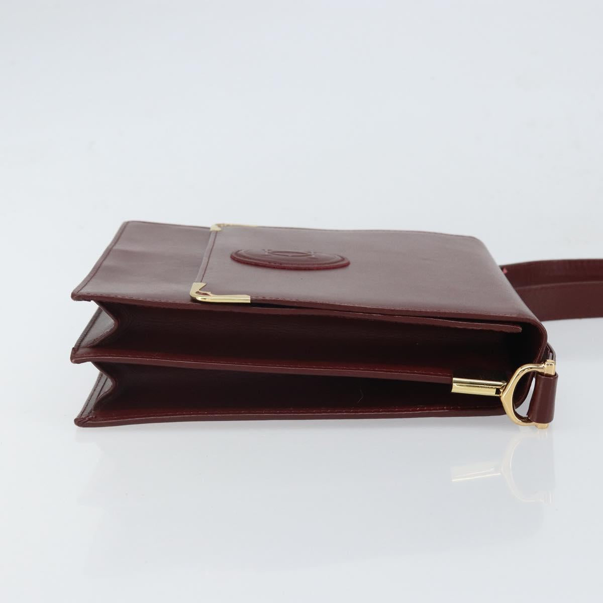 CARTIER Must Line Shoulder Bag Leather Bordeaux Gold Auth 169419