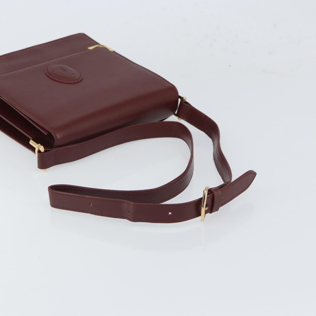 CARTIER Must Line Shoulder Bag Leather Bordeaux Gold Auth 169419