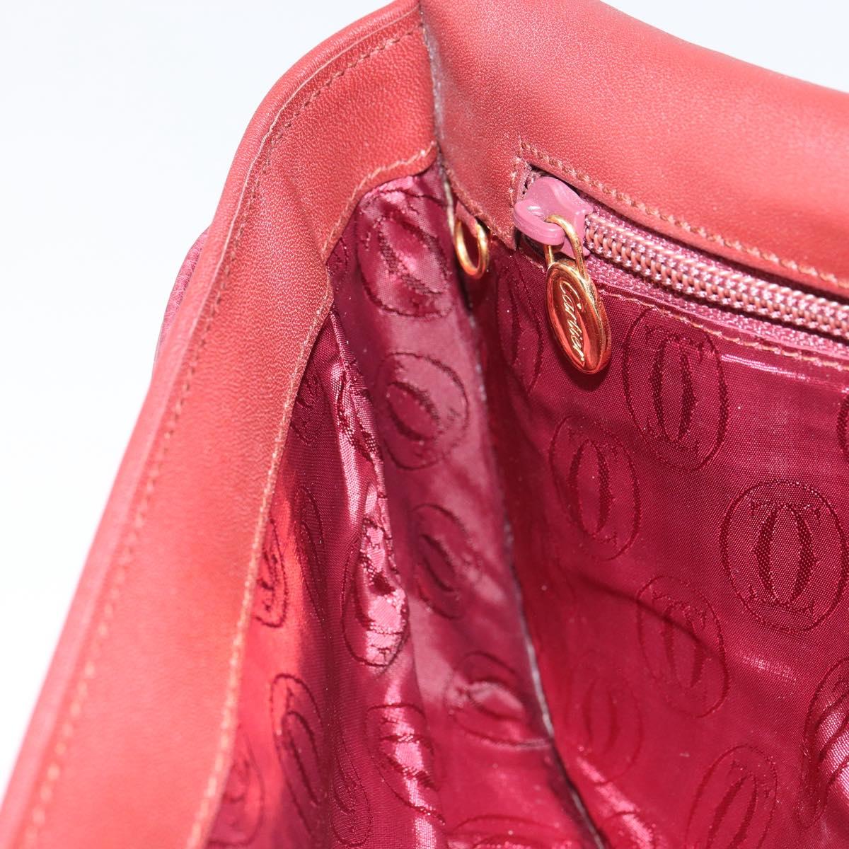 CARTIER Must Line Clutch Bag Leather Bordeaux Gold Auth 169420