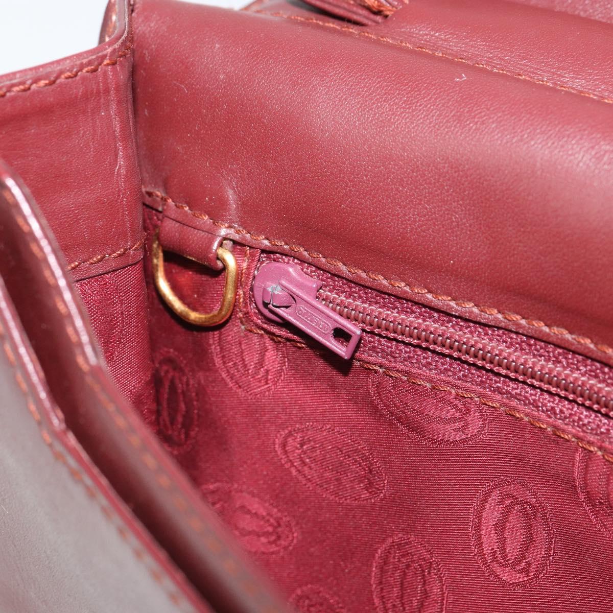 CARTIER Must Line Clutch Bag Leather Bordeaux Gold Auth 169421