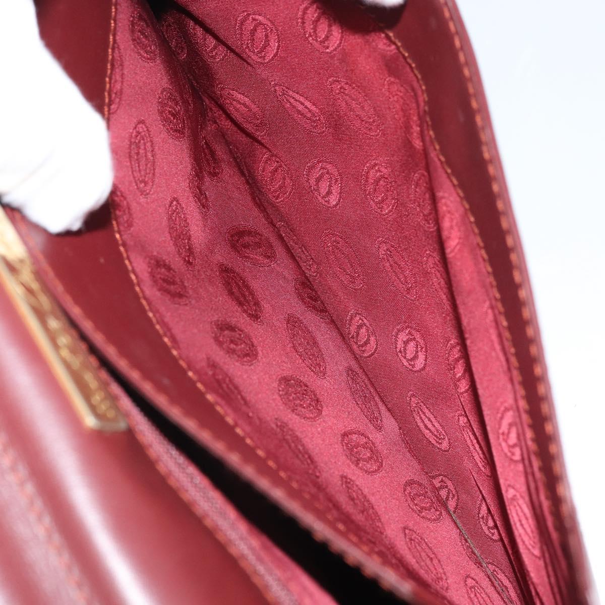 CARTIER Must Line Clutch Bag Leather Bordeaux Gold Auth 169421