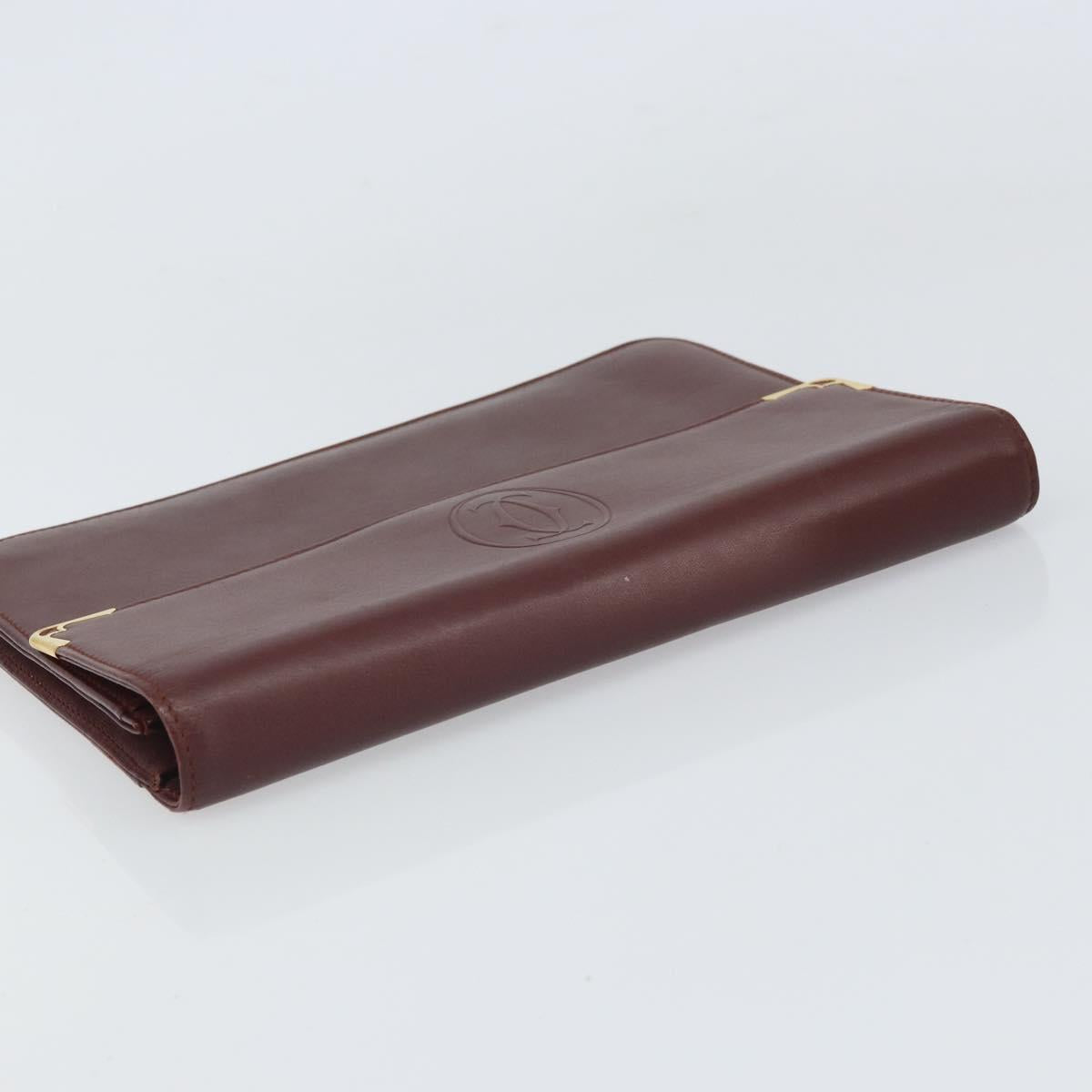 CARTIER Must Line Clutch Bag Leather Bordeaux Gold Auth 169421