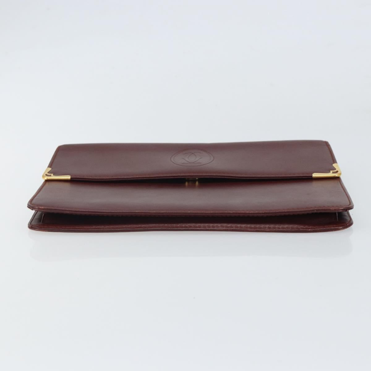 CARTIER Must Line Clutch Bag Leather Bordeaux Gold Auth 169421