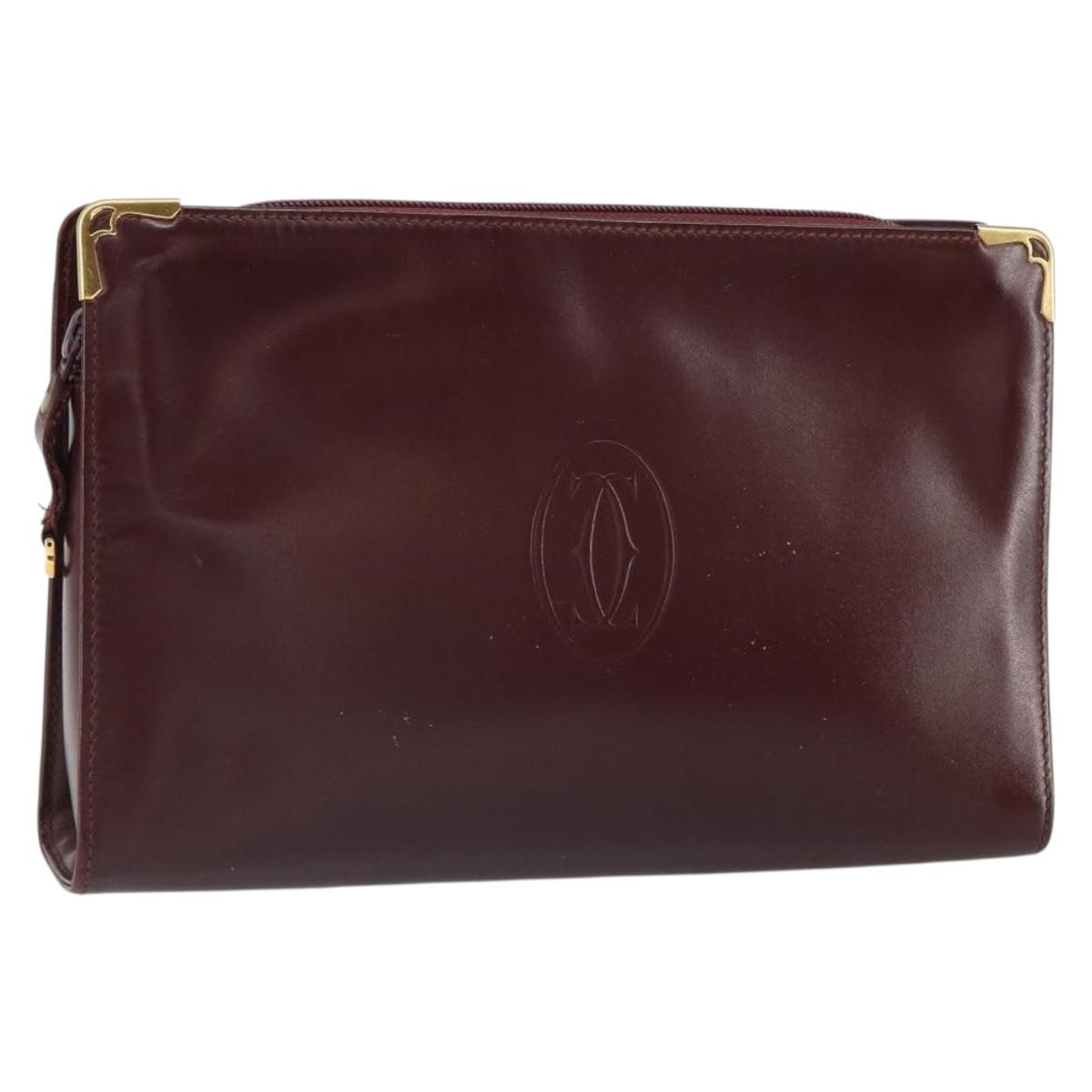 CARTIER Must Line Clutch Bag Leather Bordeaux Gold Auth 169422