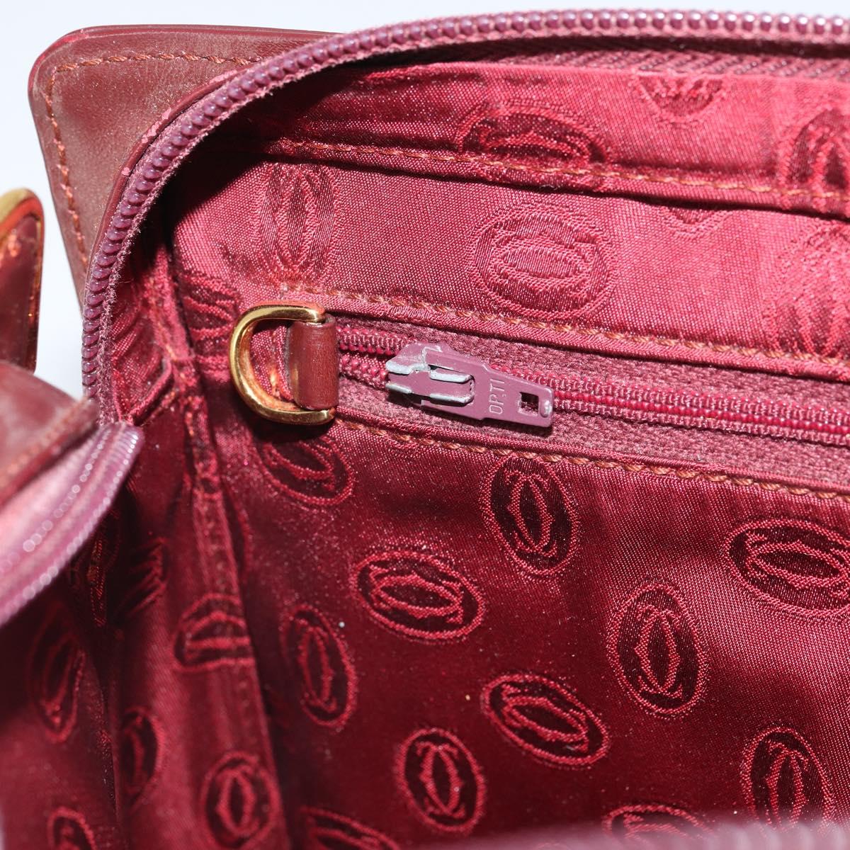 CARTIER Must Line Clutch Bag Leather Bordeaux Gold Auth 169422