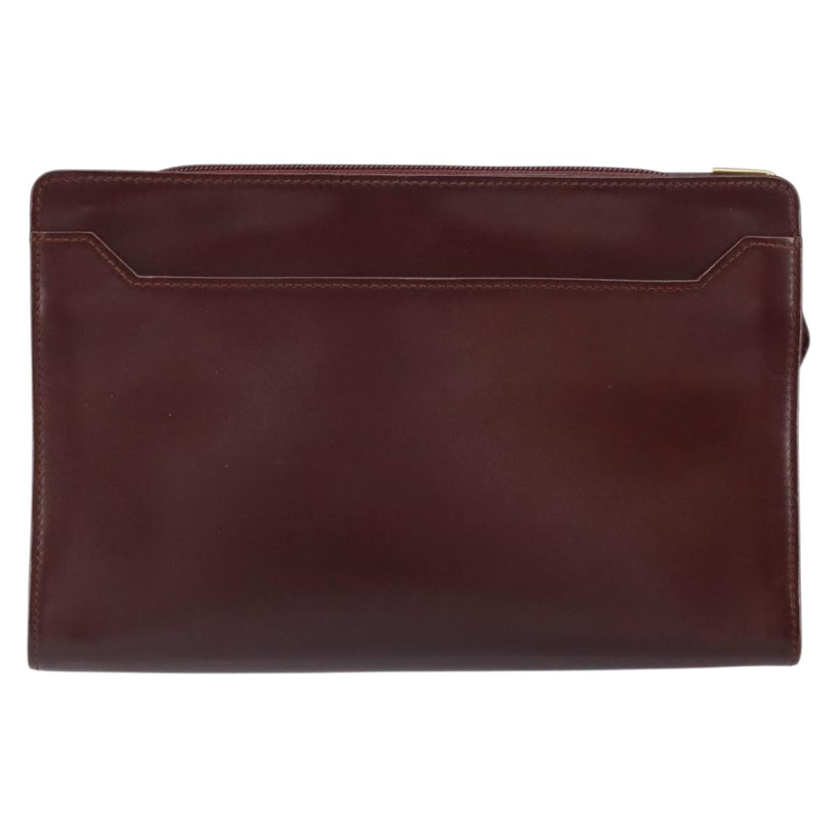 CARTIER Must Line Clutch Bag Leather Bordeaux Gold Auth 169422