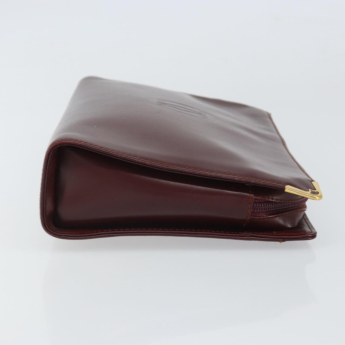 CARTIER Must Line Clutch Bag Leather Bordeaux Gold Auth 169422
