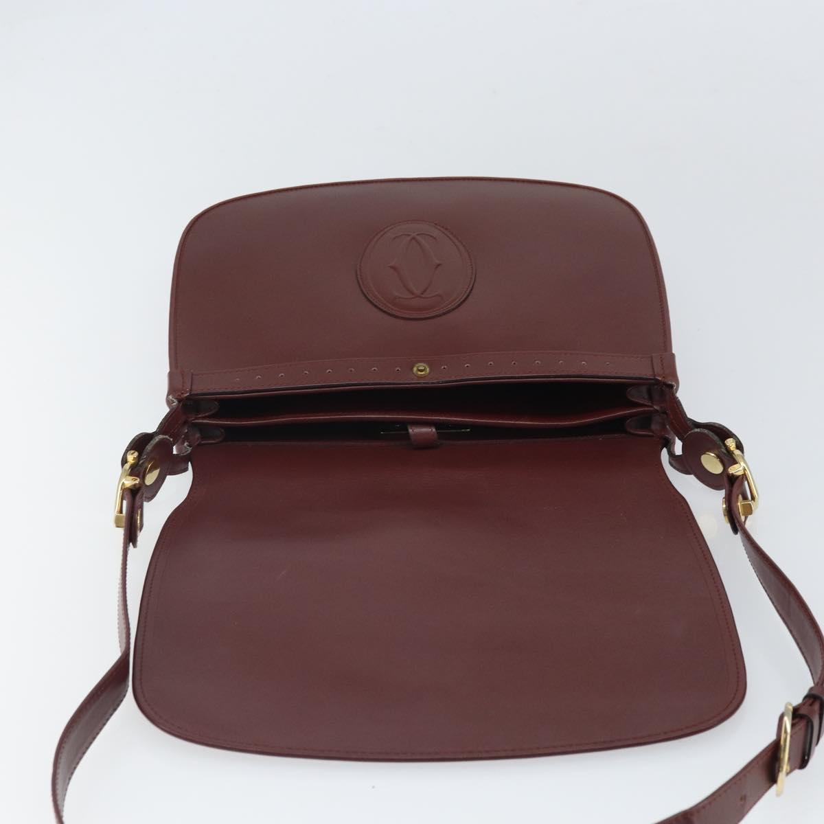 CARTIER Must Line Shoulder Bag Leather Bordeaux Gold Auth 169423