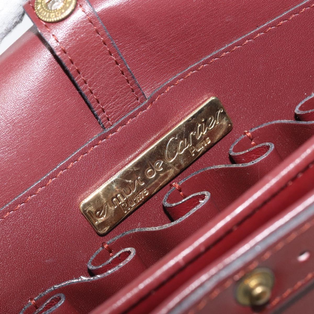 CARTIER Must Line Shoulder Bag Leather Bordeaux Gold Auth 169423