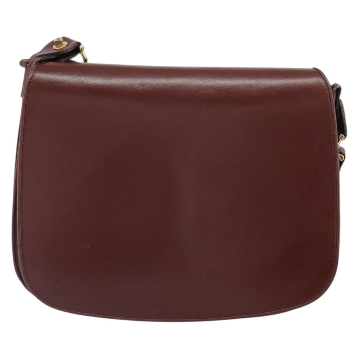 CARTIER Must Line Shoulder Bag Leather Bordeaux Gold Auth 169423