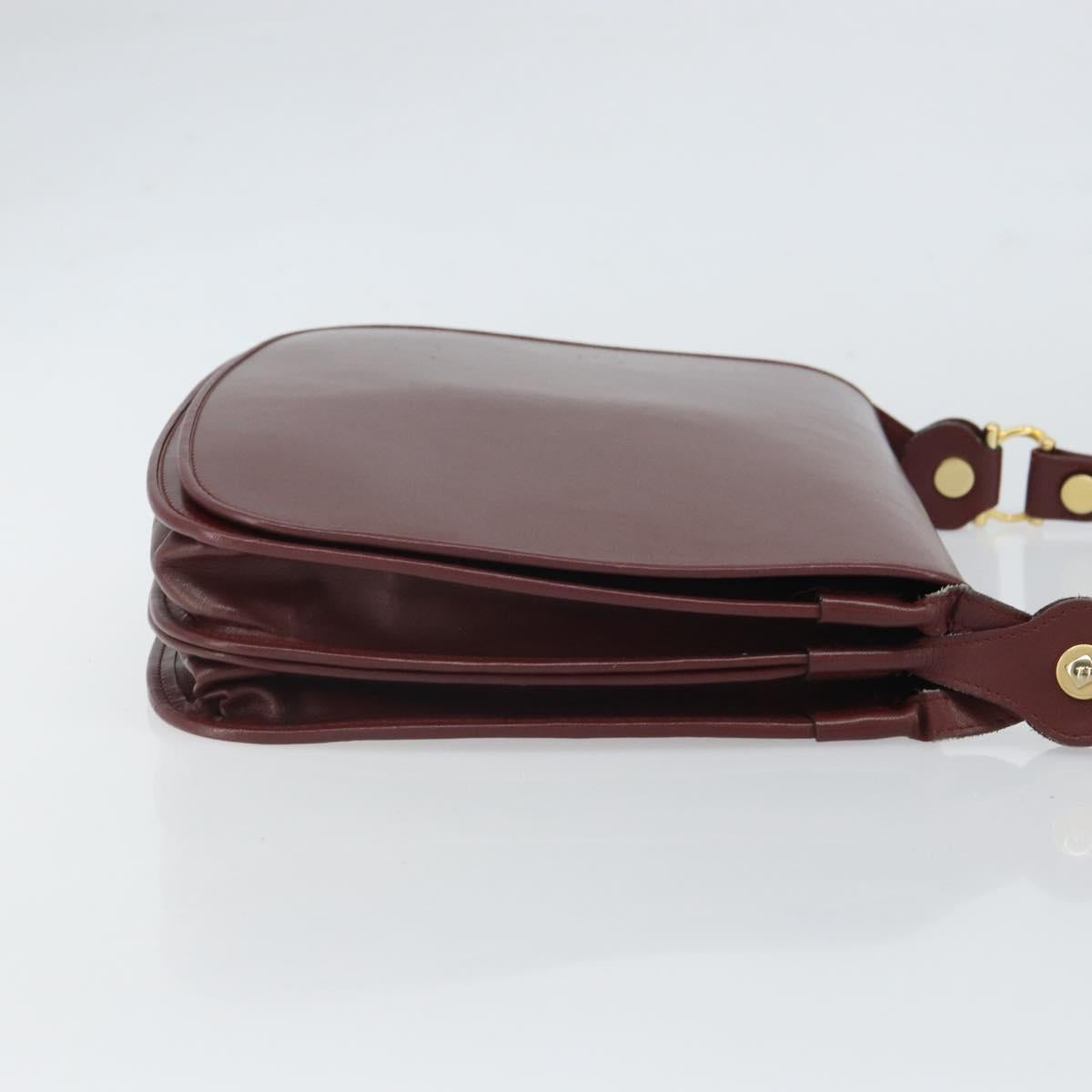 CARTIER Must Line Shoulder Bag Leather Bordeaux Gold Auth 169423