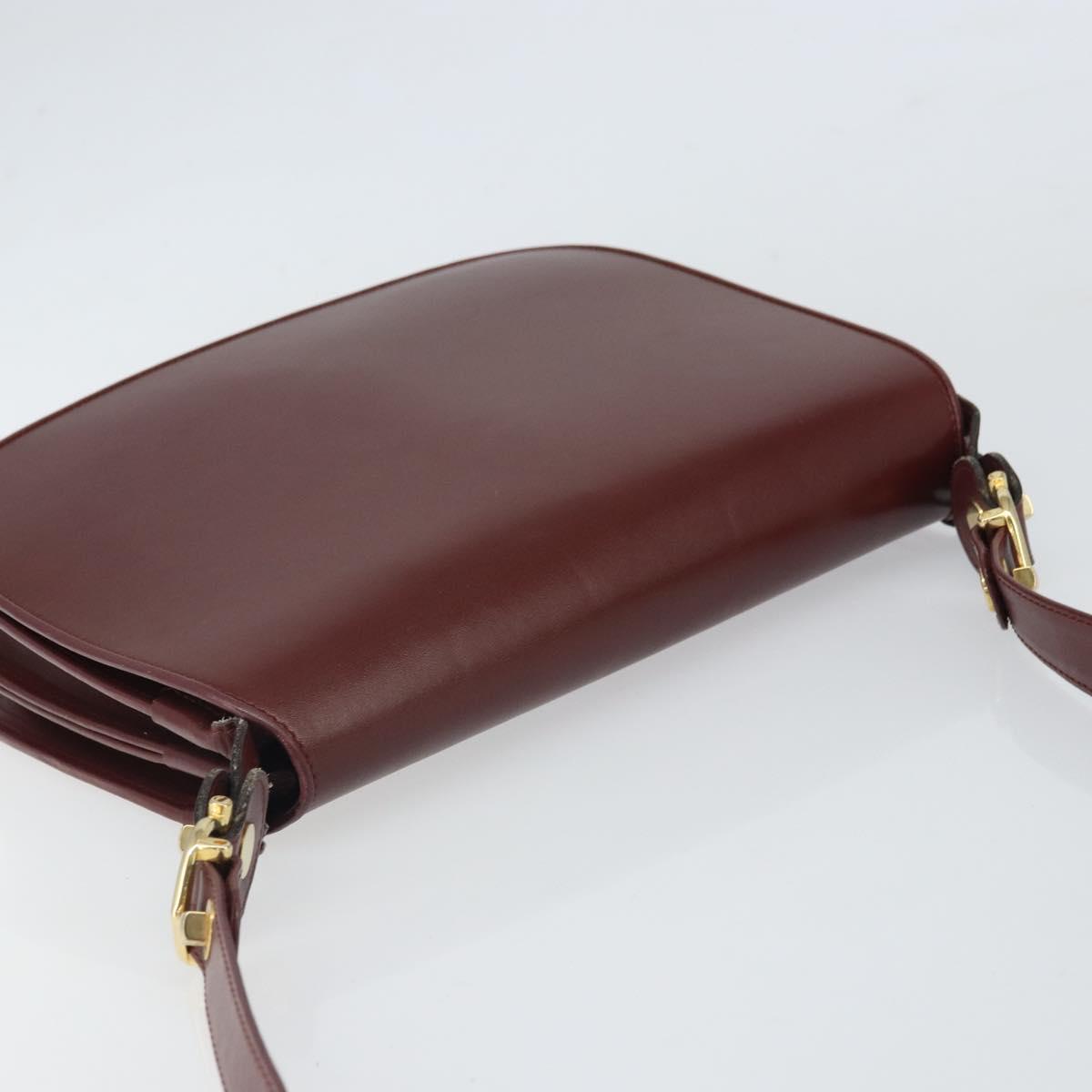 CARTIER Must Line Shoulder Bag Leather Bordeaux Gold Auth 169423