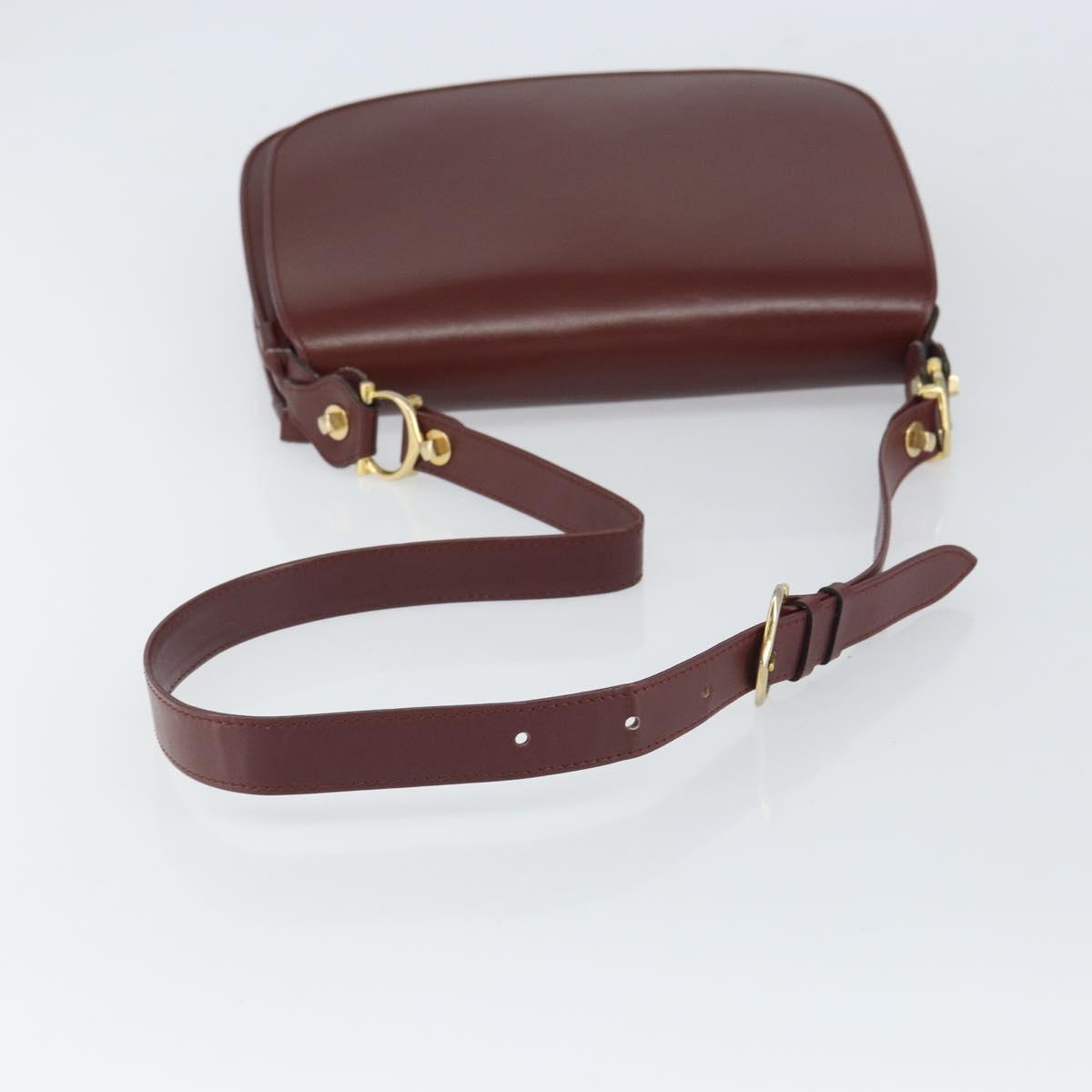 CARTIER Must Line Shoulder Bag Leather Bordeaux Gold Auth 169423