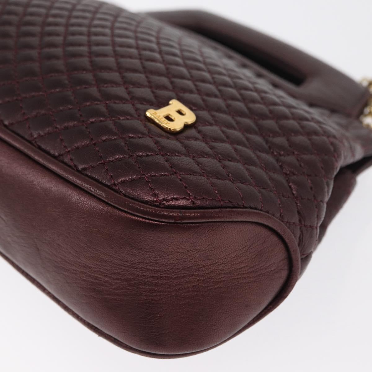 BALLY Chain Shoulder Bag Leather 2way Bordeaux Gold Auth 169434