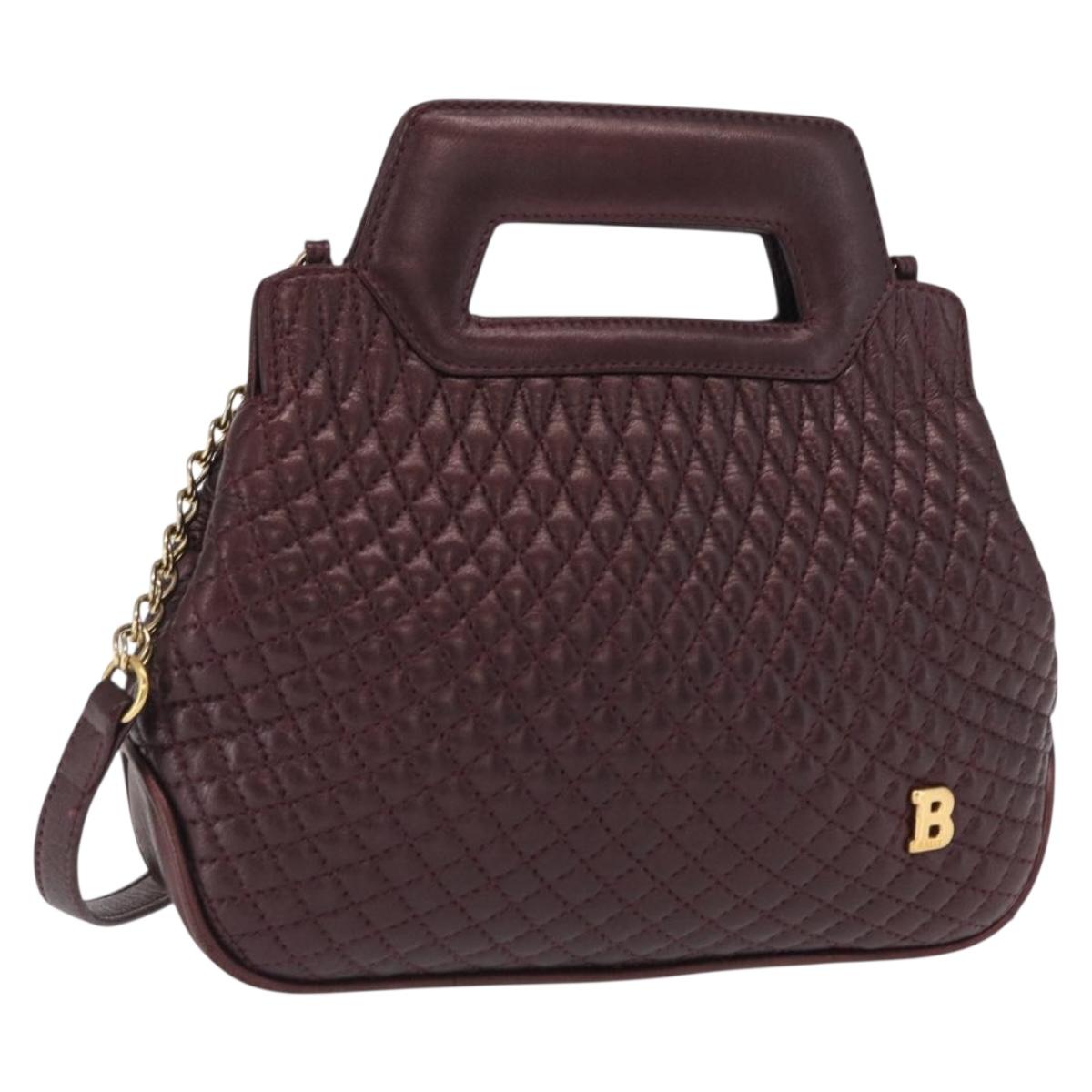 BALLY Chain Shoulder Bag Leather 2way Bordeaux Gold Auth 169434