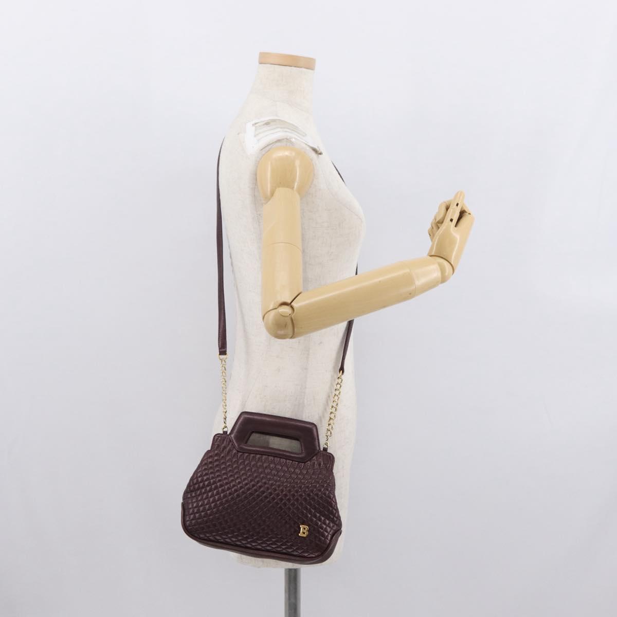 BALLY Chain Shoulder Bag Leather 2way Bordeaux Gold Auth 169434