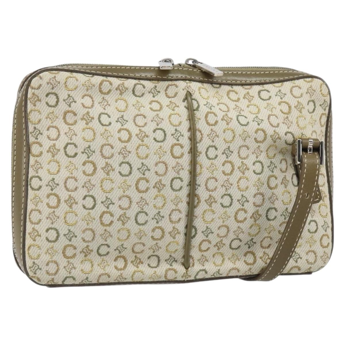 CELINE C Macadam Canvas Shoulder Bag Khaki Silver Auth 169435