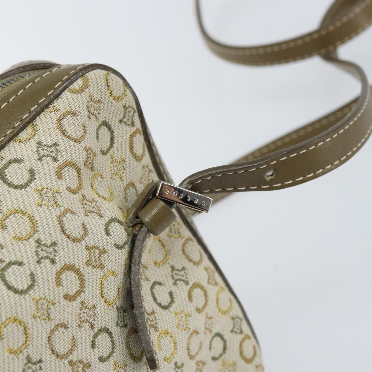 CELINE C Macadam Canvas Shoulder Bag Khaki Silver Auth 169435