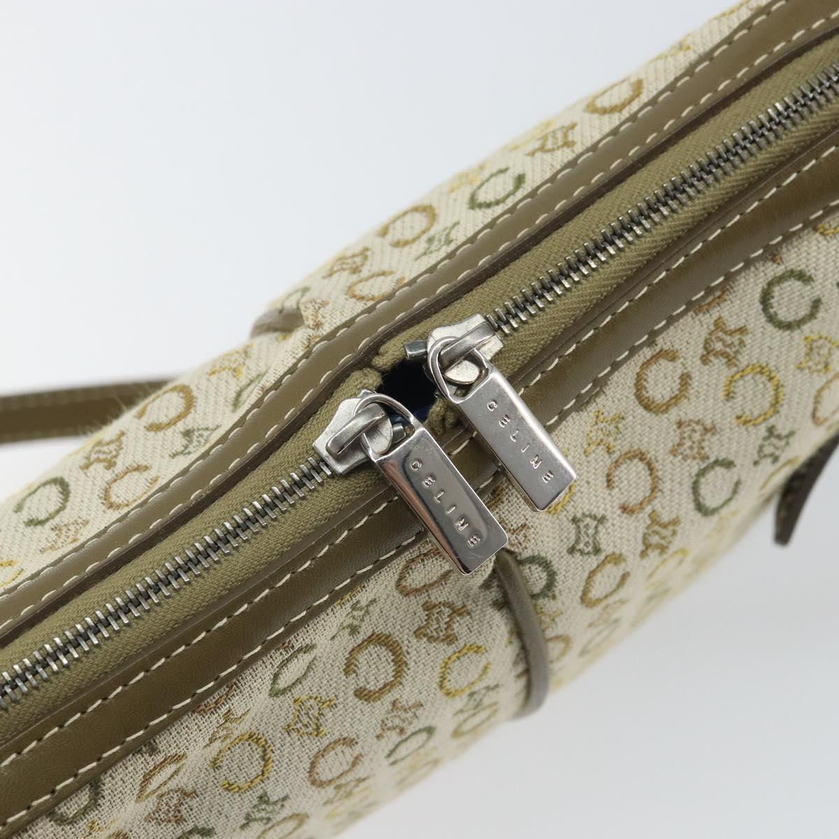 CELINE C Macadam Canvas Shoulder Bag Khaki Silver Auth 169435