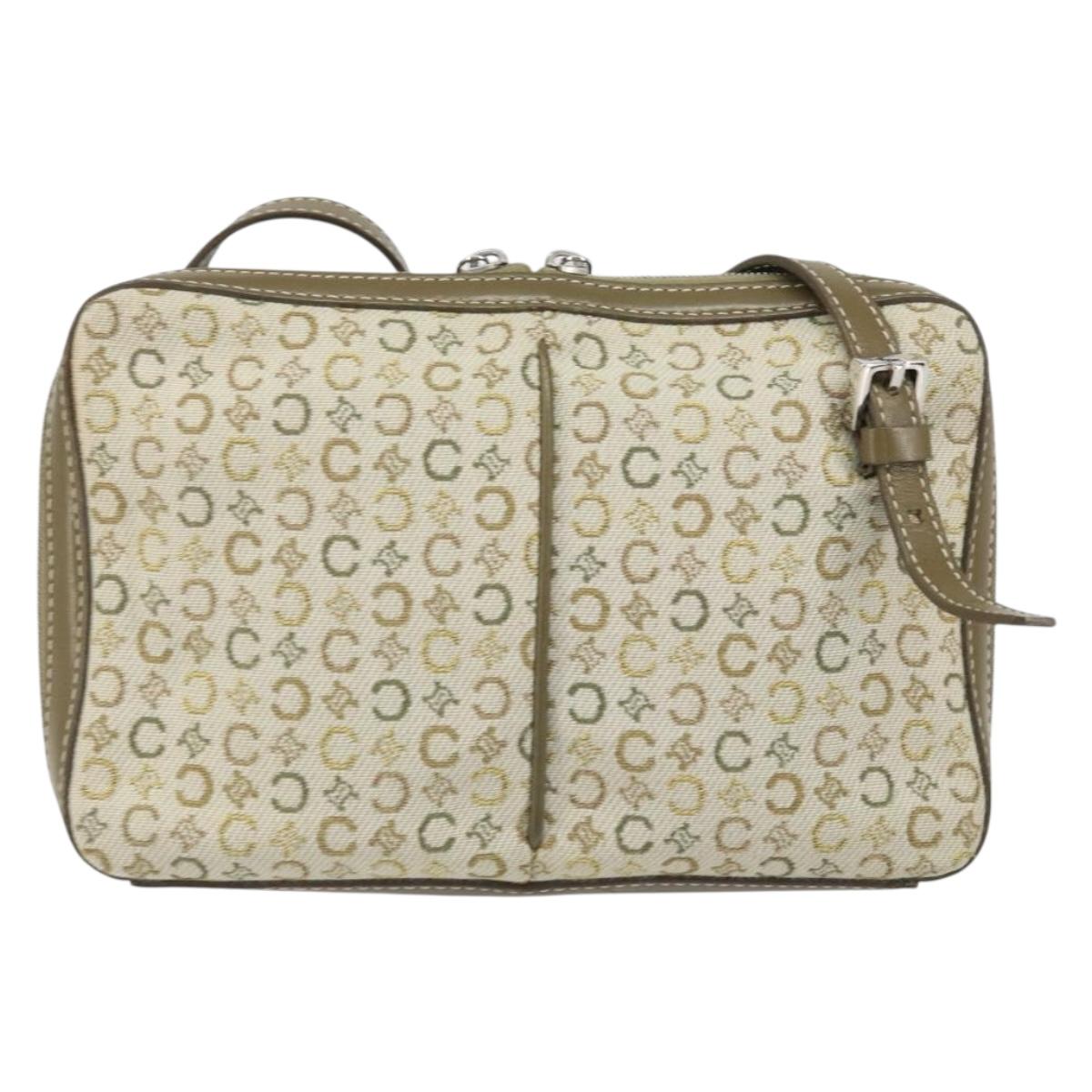 CELINE C Macadam Canvas Shoulder Bag Khaki Silver Auth 169435