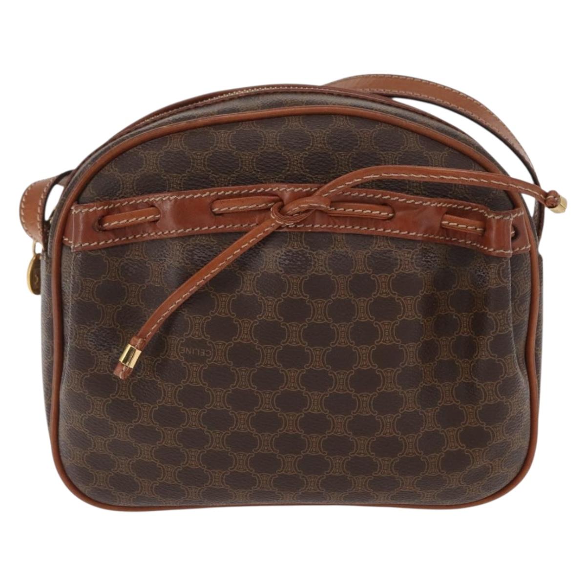 CELINE Macadam Canvas Shoulder Bag PVC Leather Brown Gold Auth 169437