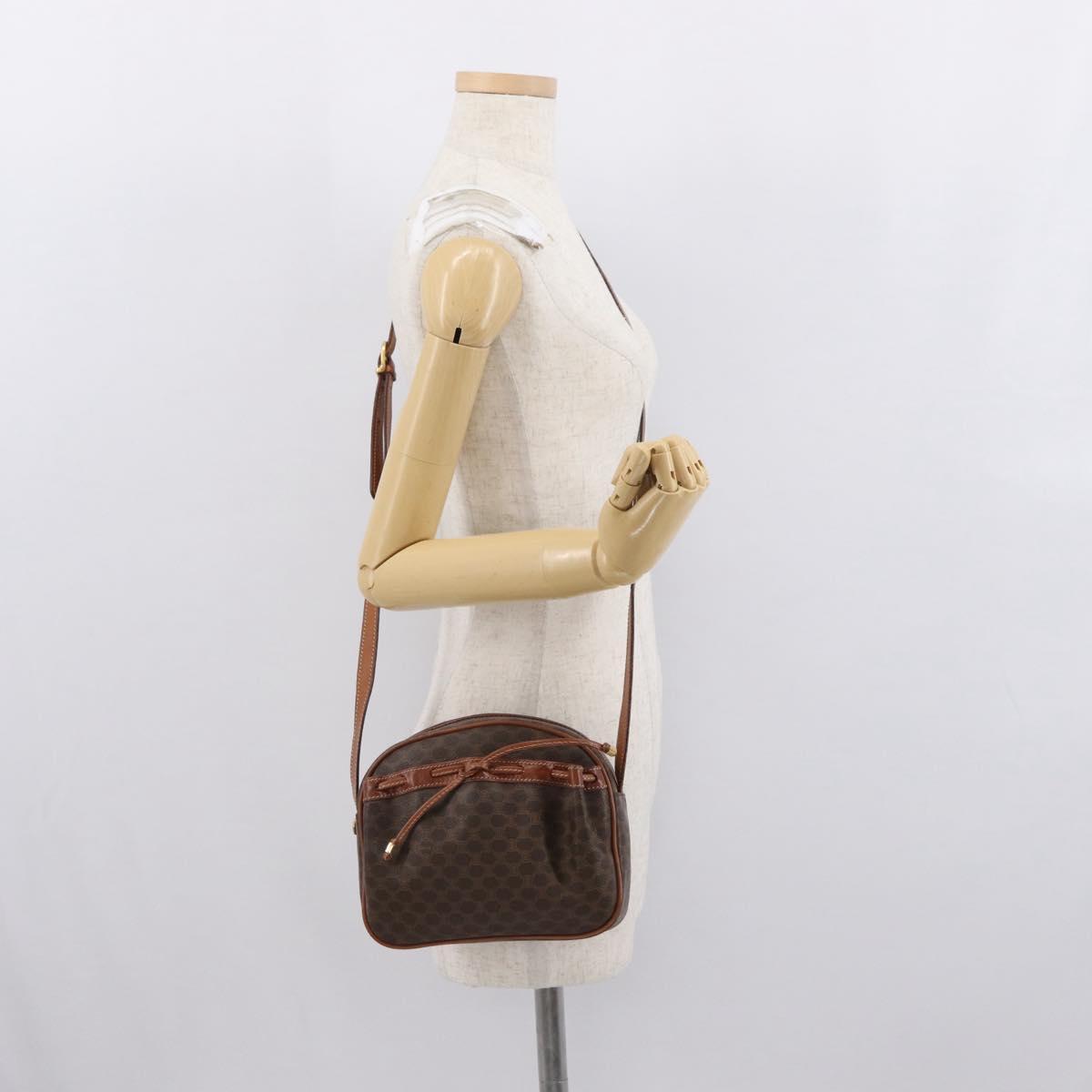 CELINE Macadam Canvas Shoulder Bag PVC Leather Brown Gold Auth 169437