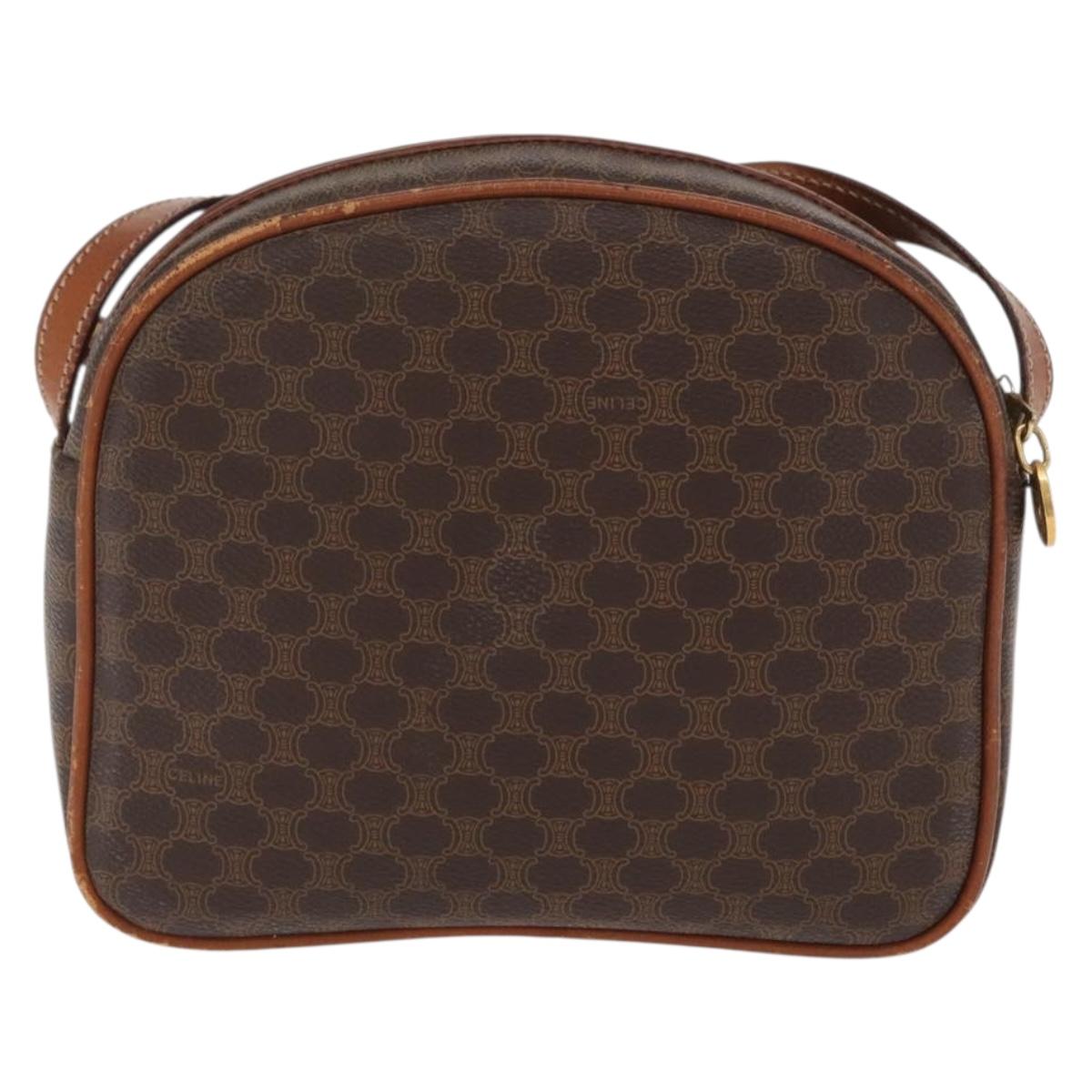 CELINE Macadam Canvas Shoulder Bag PVC Leather Brown Gold Auth 169437