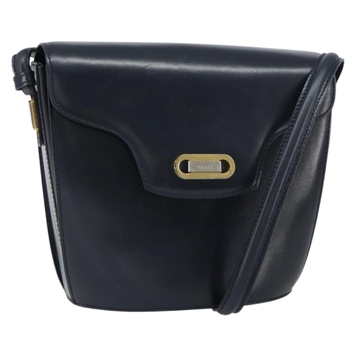 BALLY Shoulder Bag Leather Black Gold Auth 169439