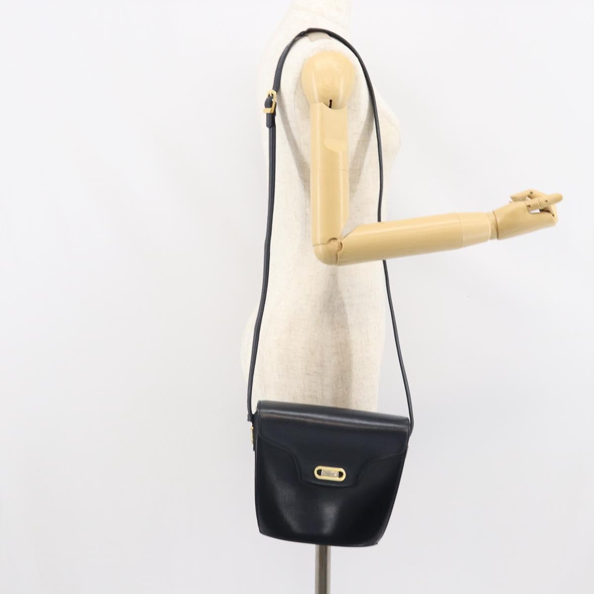 BALLY Shoulder Bag Leather Black Gold Auth 169439