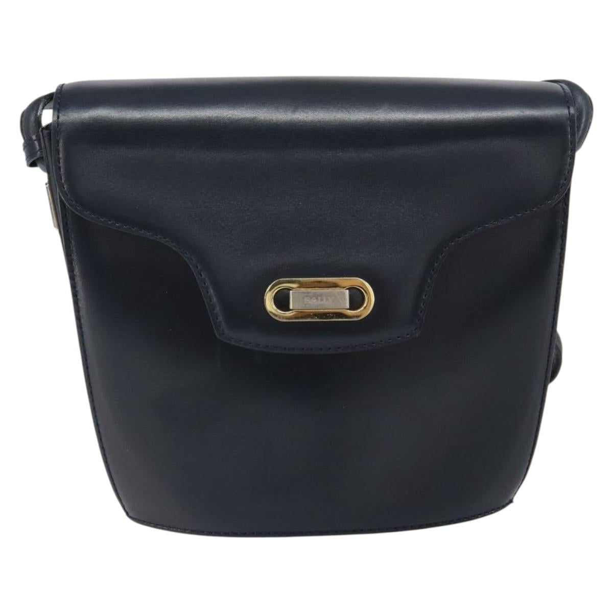 BALLY Shoulder Bag Leather Black Gold Auth 169439