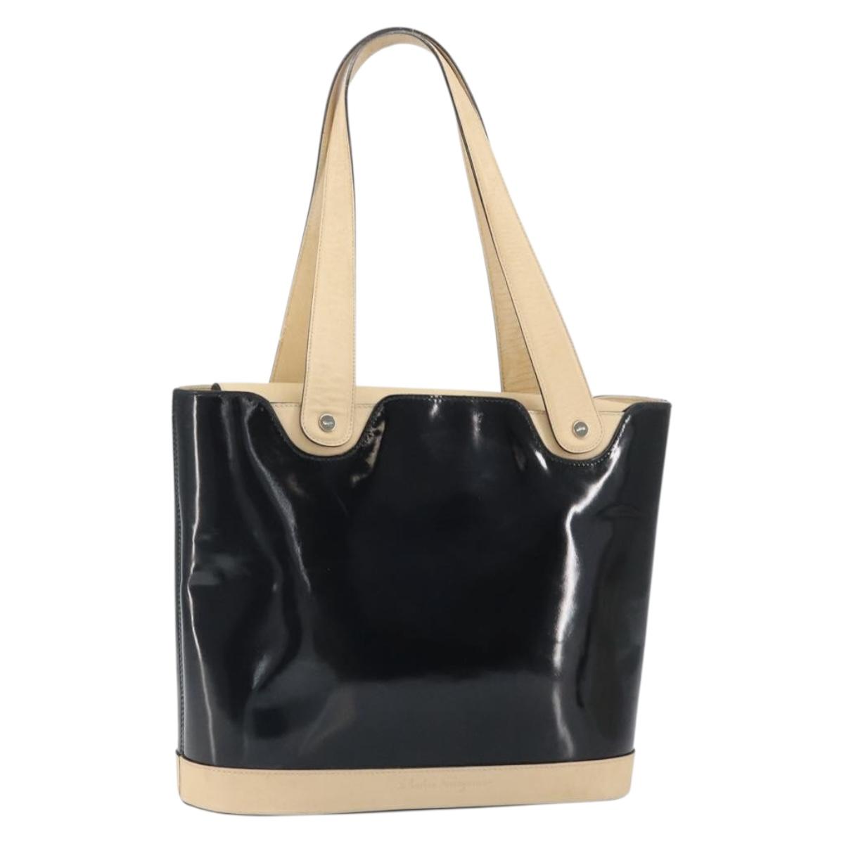 Salvatore Ferragamo Tote Bag Patent leather Black Silver Auth 169441