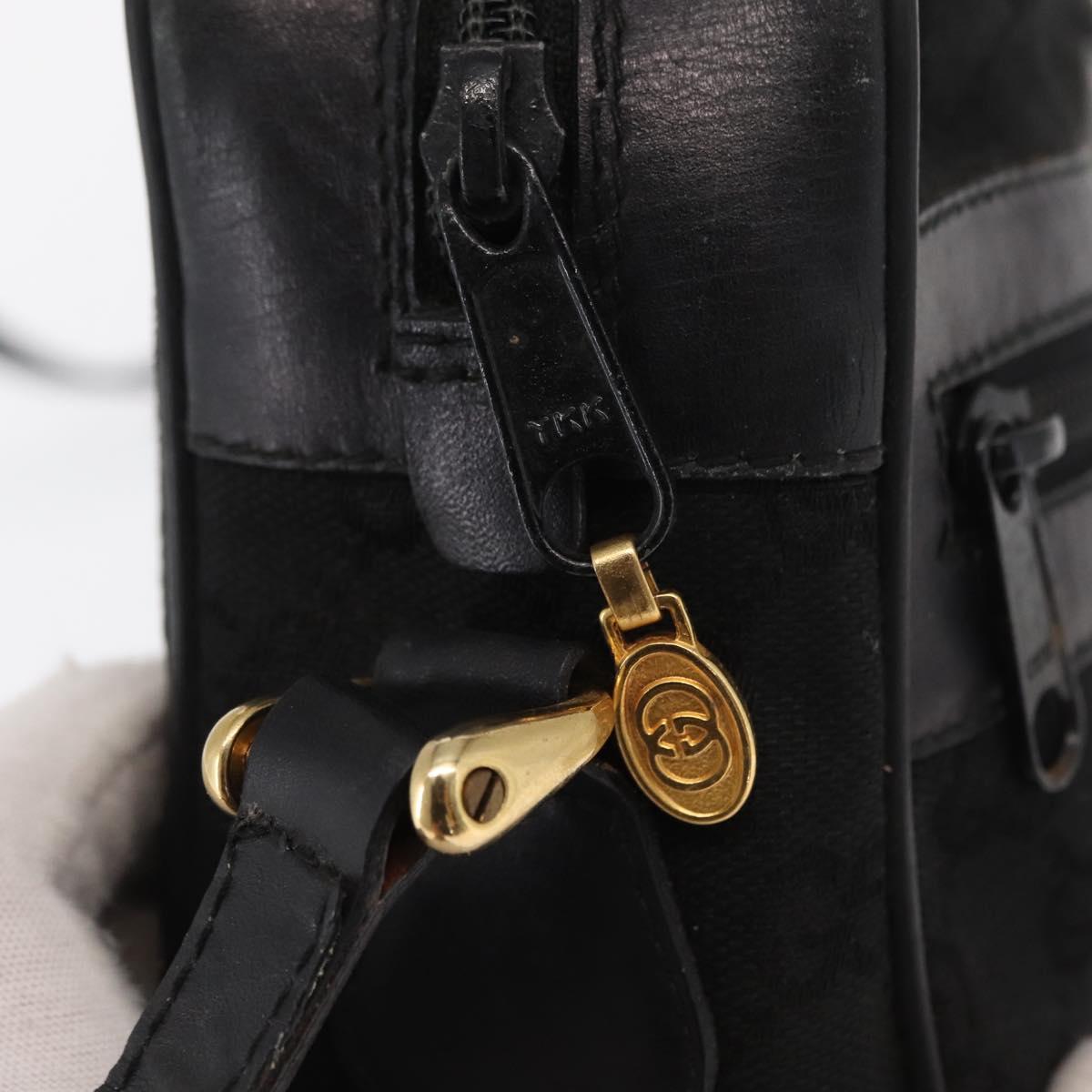 GUCCI GG Canvas Web Sherry Line Shoulder Bag Black Gold 010 378 Auth 169442