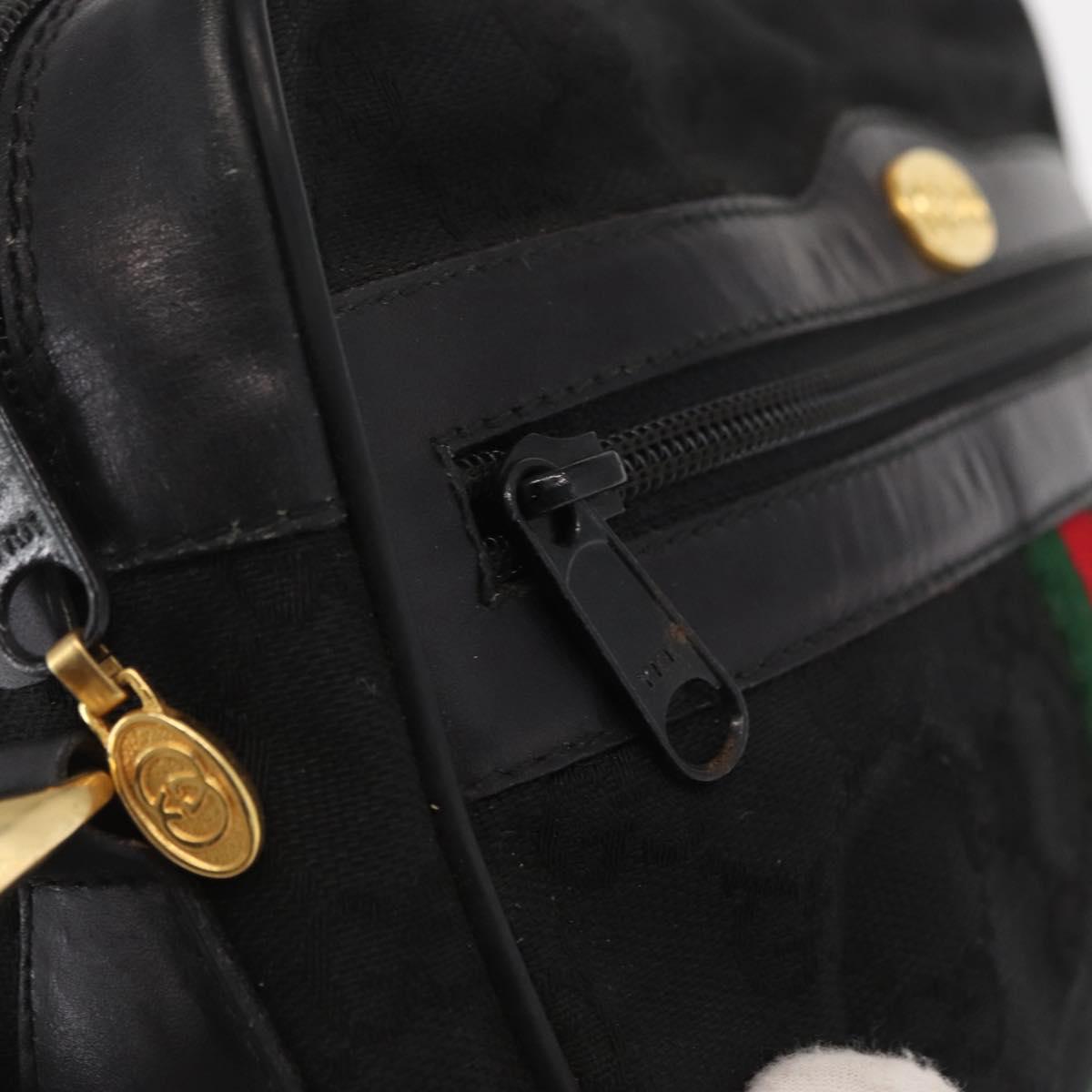 GUCCI GG Canvas Web Sherry Line Shoulder Bag Black Gold 010 378 Auth 169442