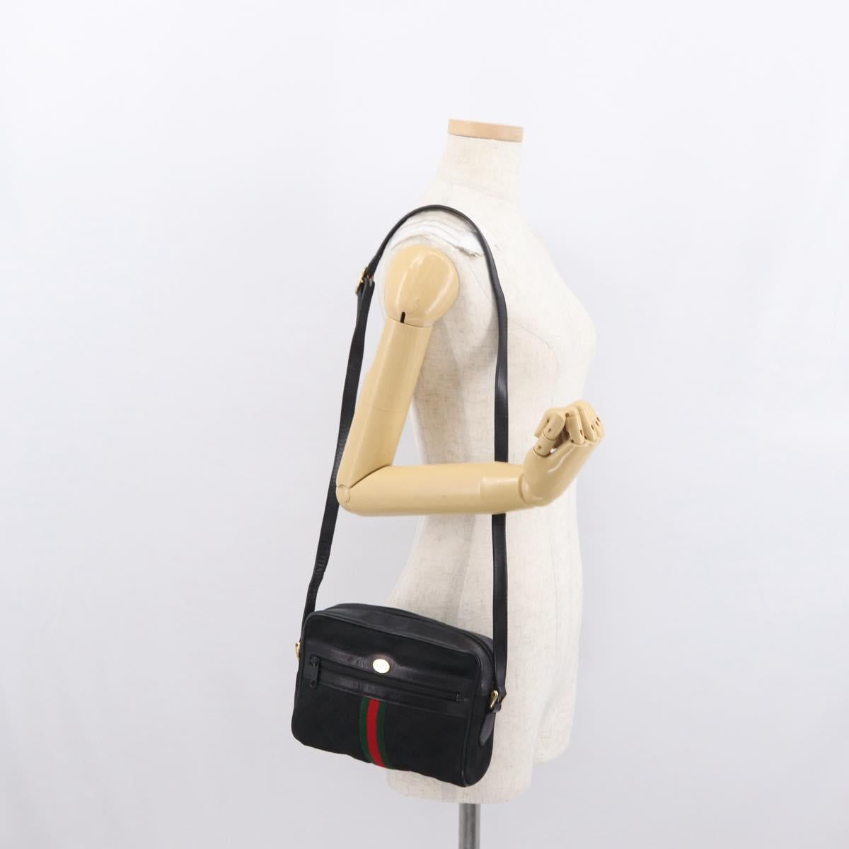 GUCCI GG Canvas Web Sherry Line Shoulder Bag Black Gold 010 378 Auth 169442