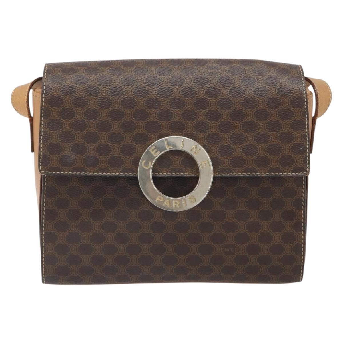 CELINE Macadam Canvas Shoulder Bag PVC Leather Brown Gold Auth 169444