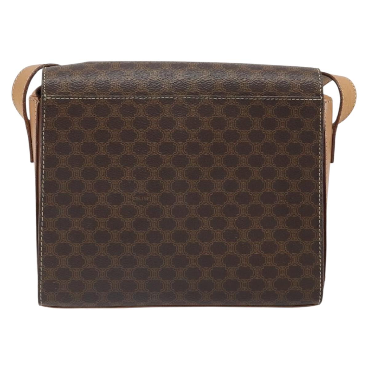 CELINE Macadam Canvas Shoulder Bag PVC Leather Brown Gold Auth 169444