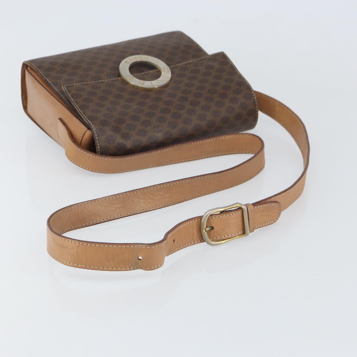 CELINE Macadam Canvas Shoulder Bag PVC Leather Brown Gold Auth 169444