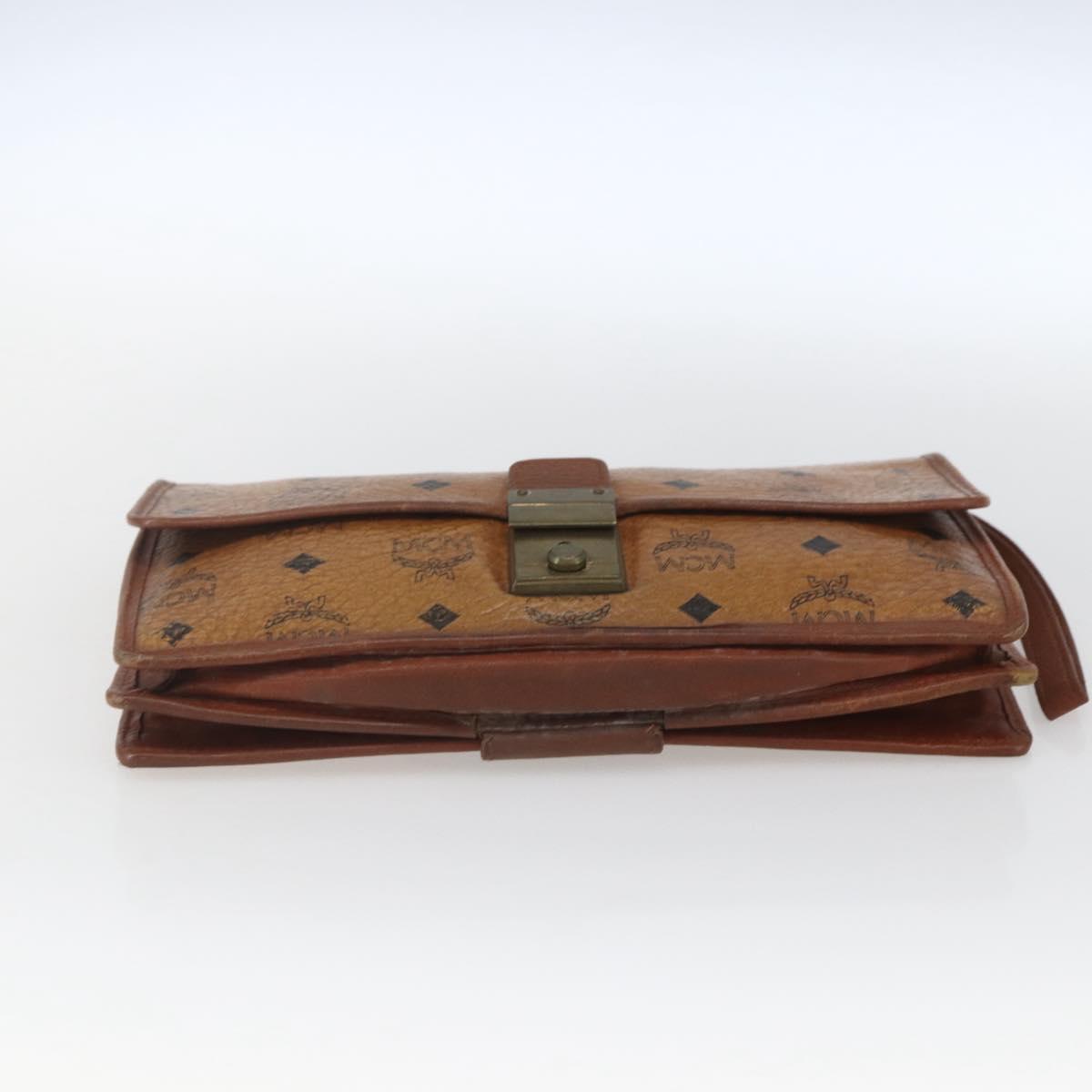 MCM Logogram Vicetos Clutch Bag PVC Leather Brown Gold Auth 169445