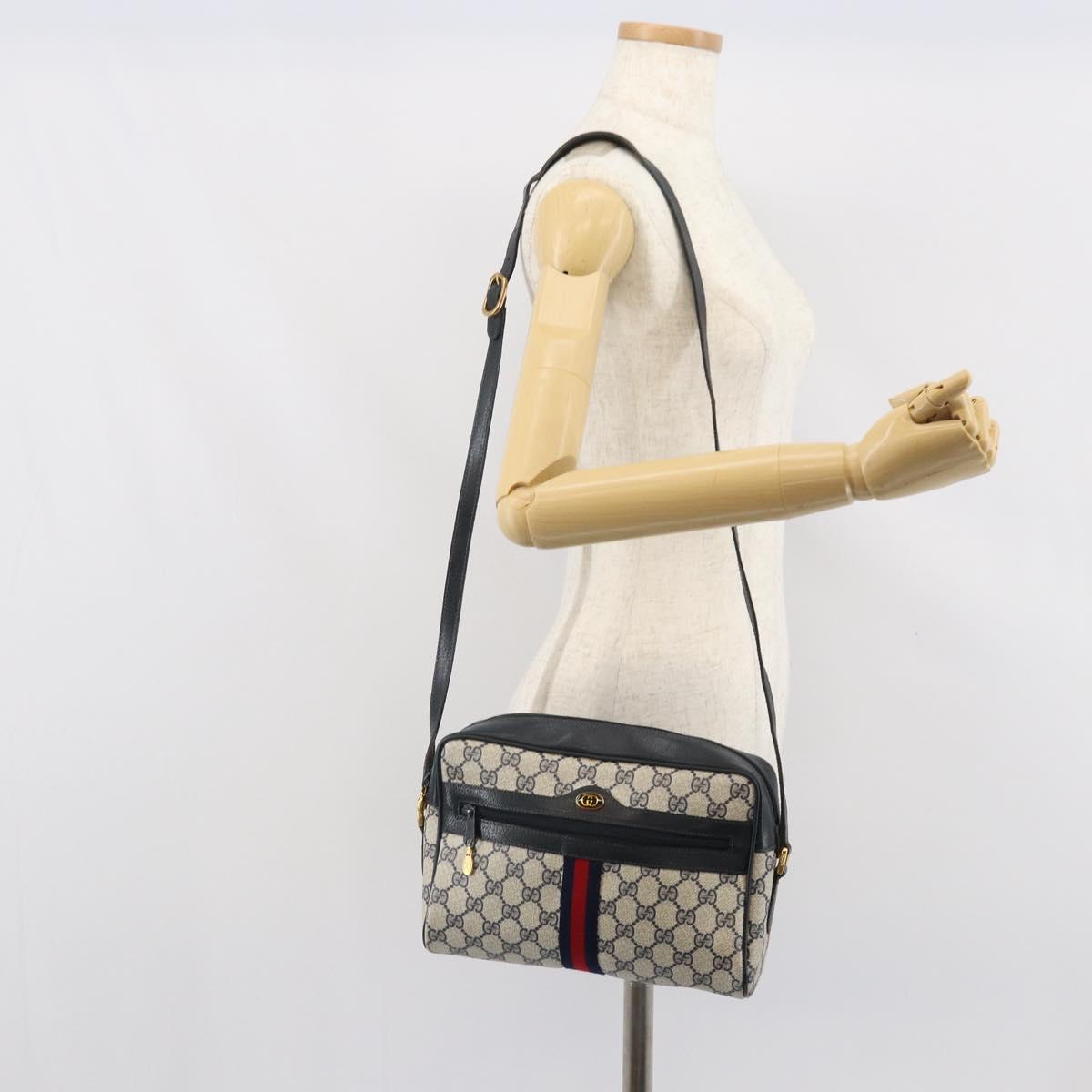 GUCCI GG Supreme Sherry Line Shoulder Bag PVC Navy Gold 22 02 005 Auth 169446