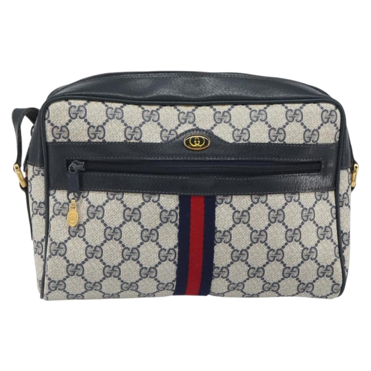 GUCCI GG Supreme Sherry Line Shoulder Bag PVC Navy Gold 22 02 005 Auth 169446