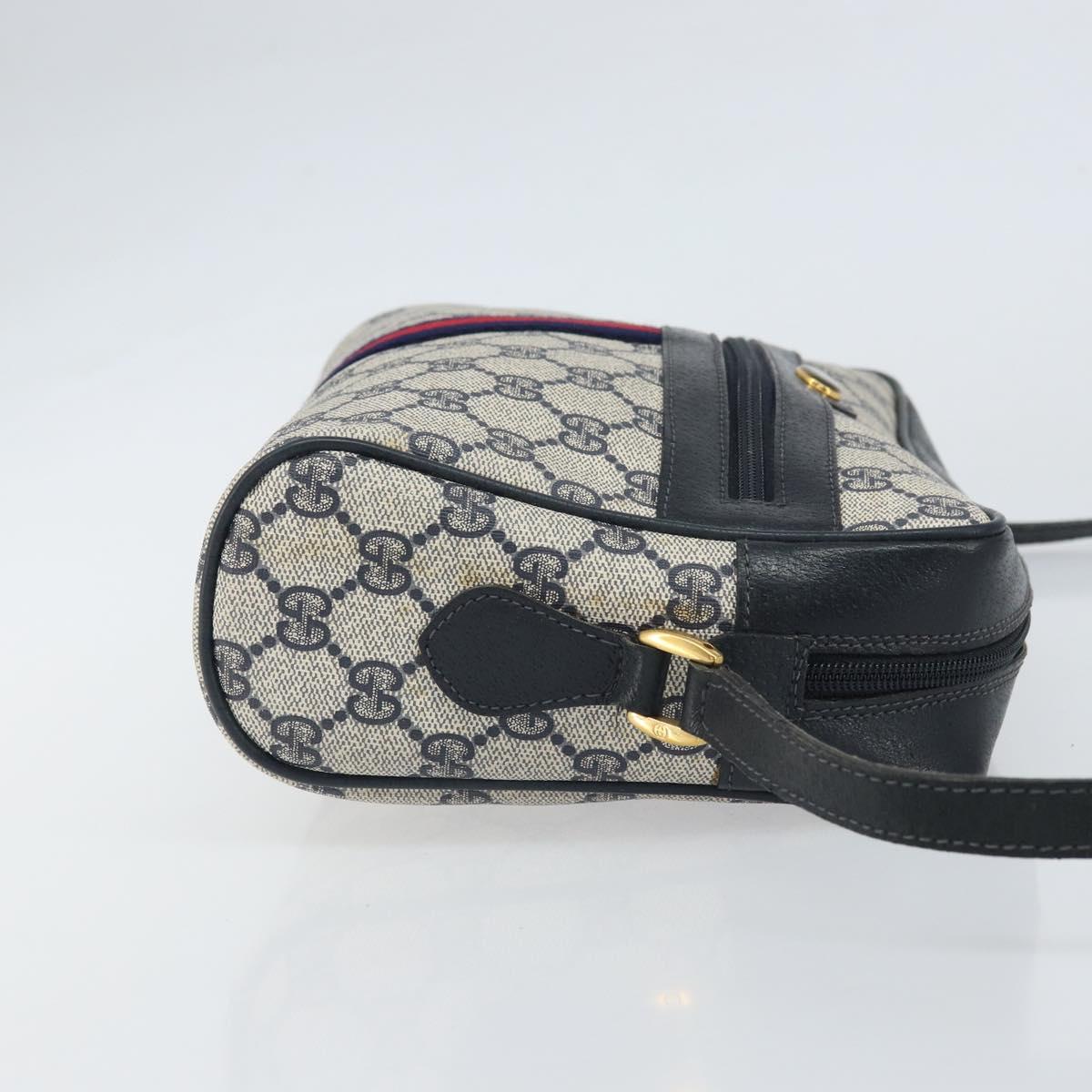 GUCCI GG Supreme Sherry Line Shoulder Bag PVC Navy Gold 22 02 005 Auth 169446