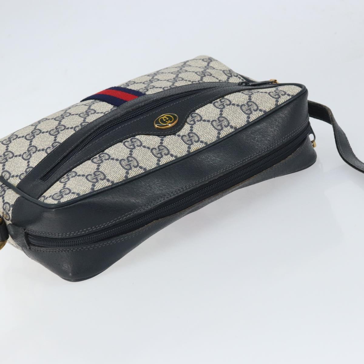 GUCCI GG Supreme Sherry Line Shoulder Bag PVC Navy Gold 22 02 005 Auth 169446