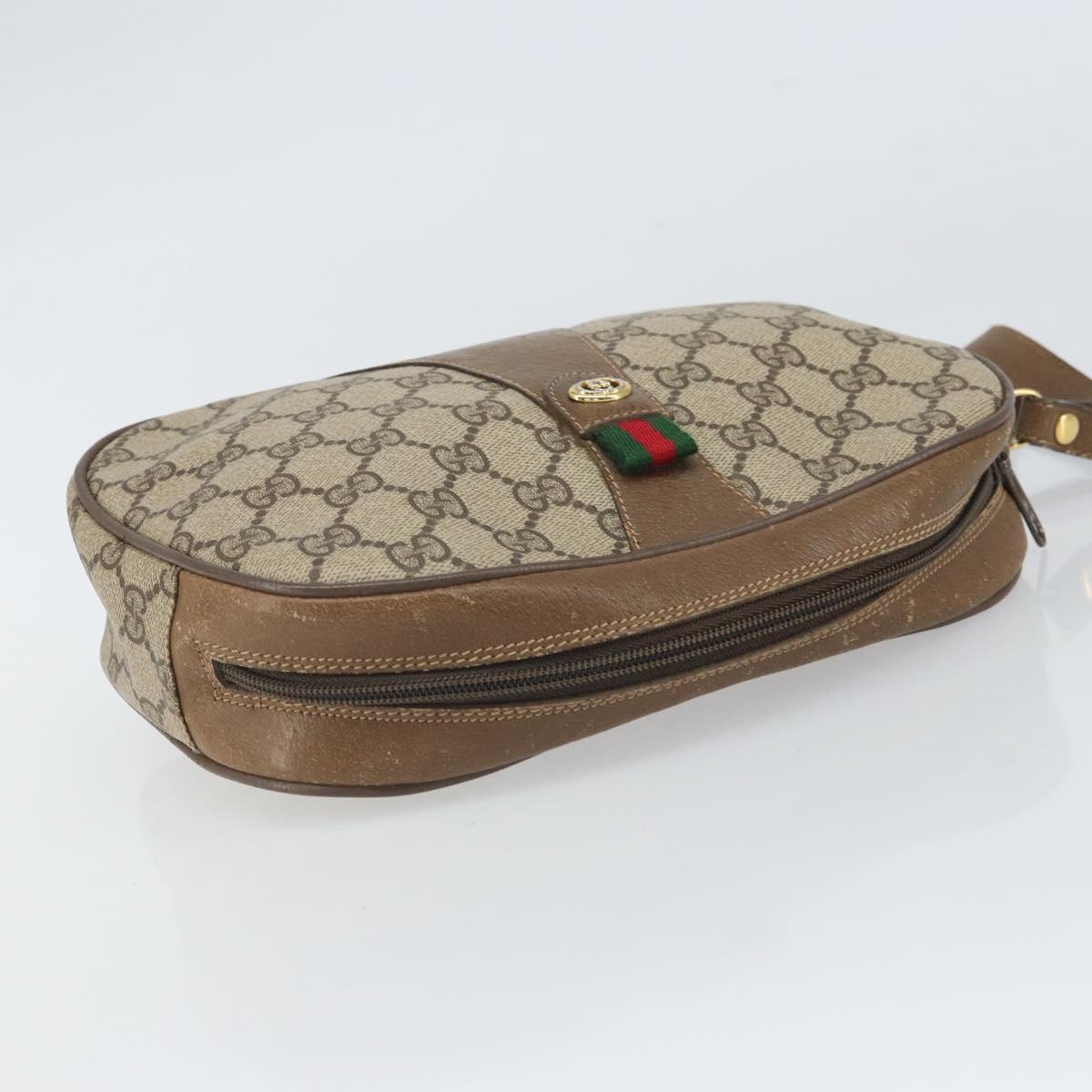 GUCCI GG Supreme Web Sherry Line Clutch Bag PVC Beige Gold 89 01 034 Auth 169447