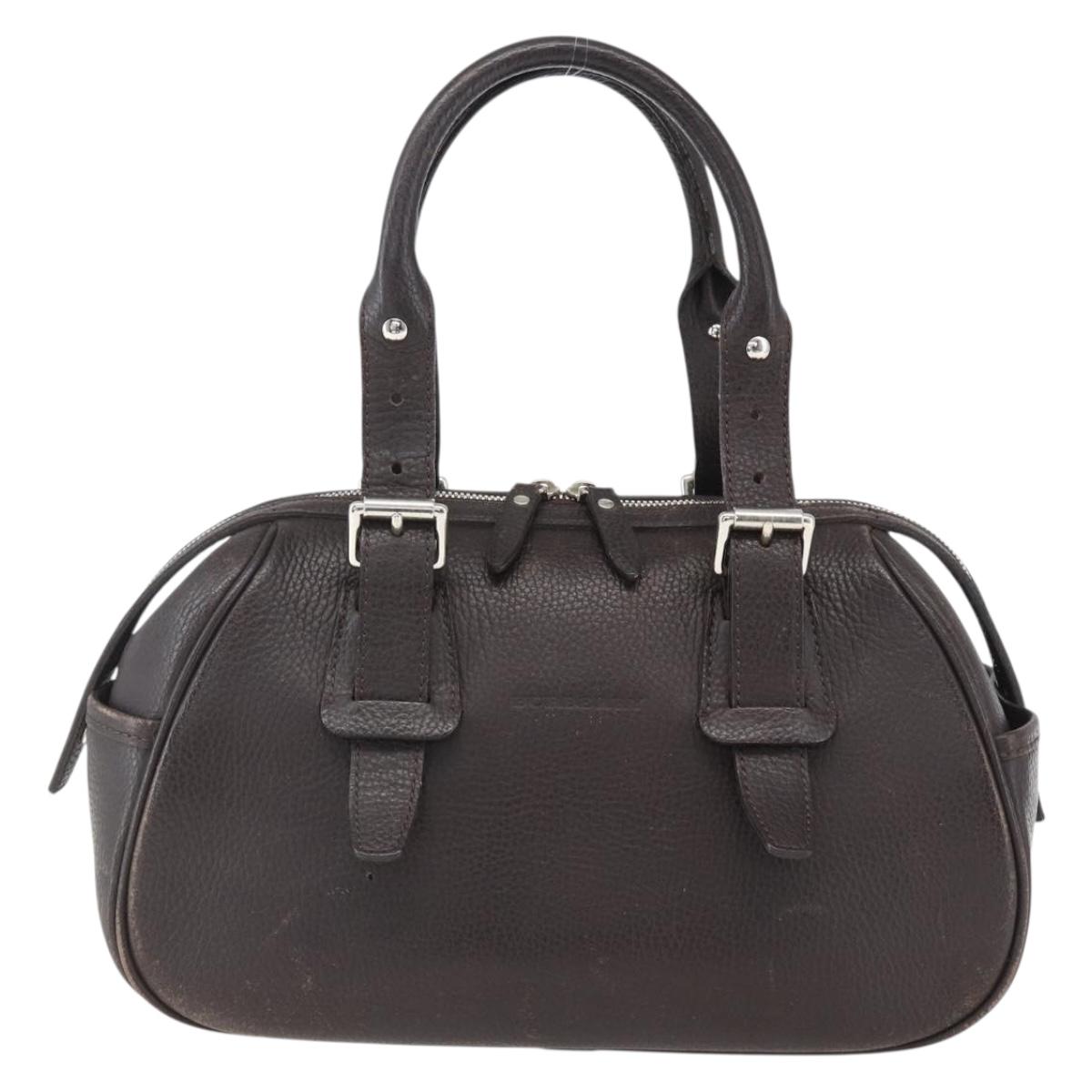 BURBERRY Hand Bag Leather Brown Silver Auth 169448