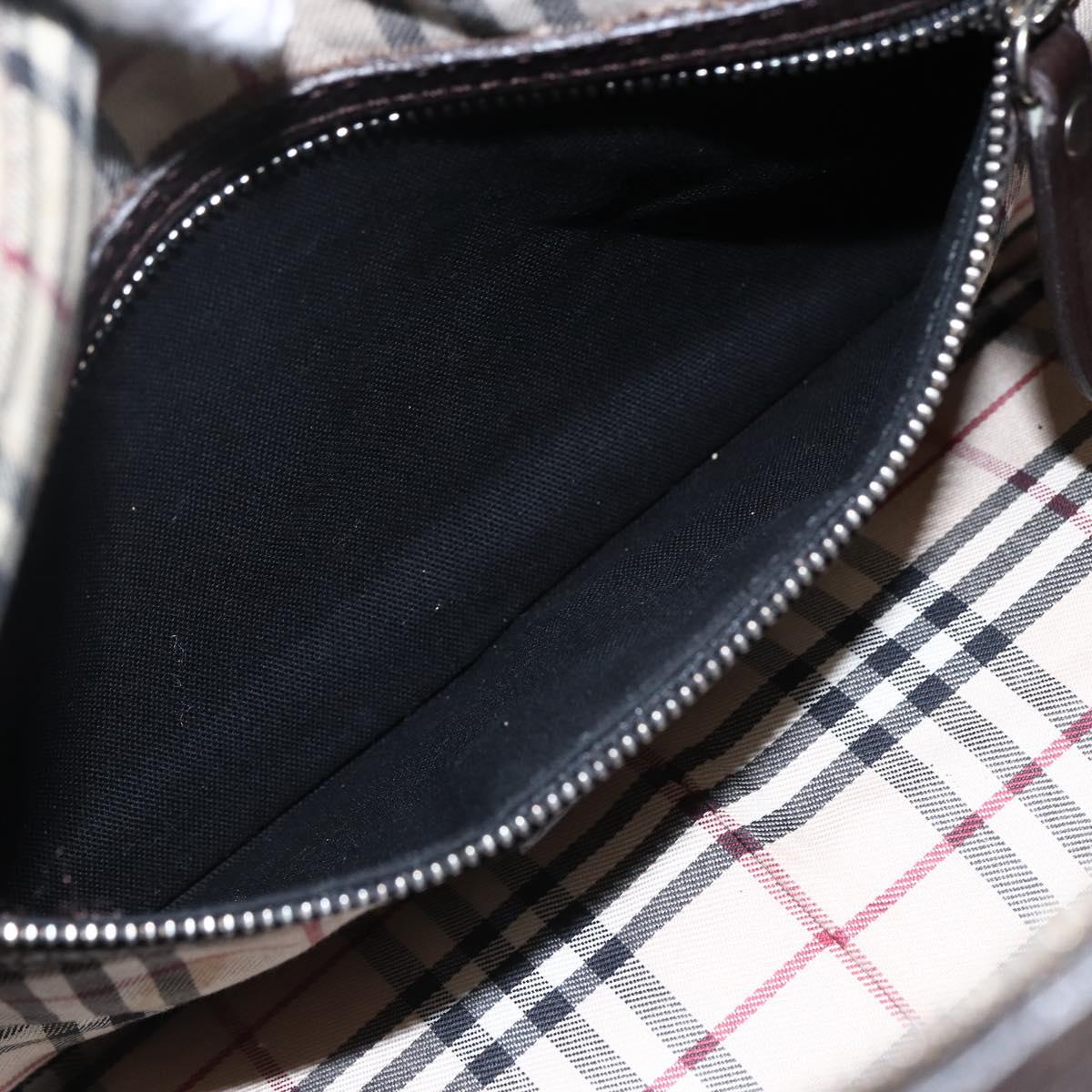 BURBERRY Hand Bag Leather Brown Silver Auth 169448