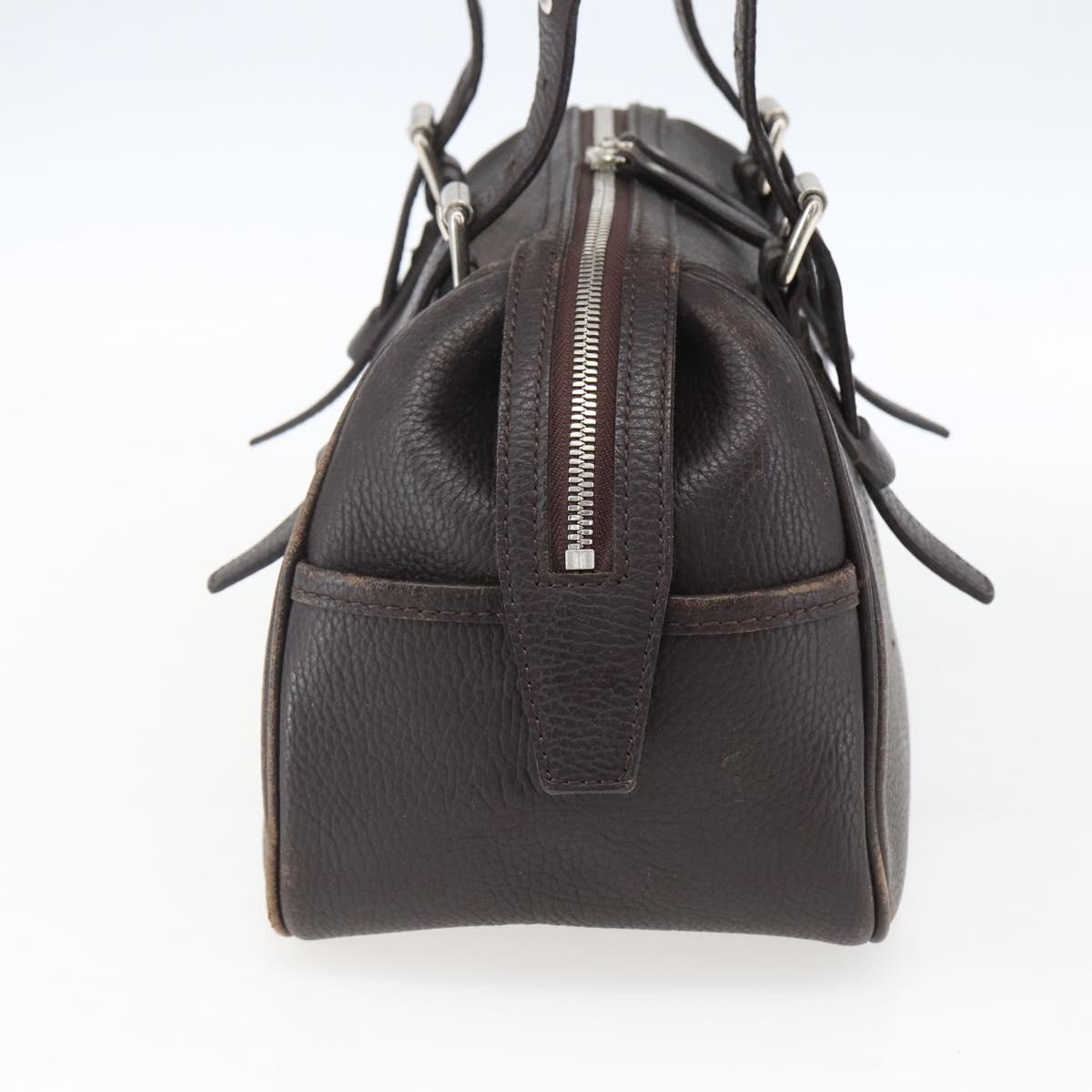 BURBERRY Hand Bag Leather Brown Silver Auth 169448
