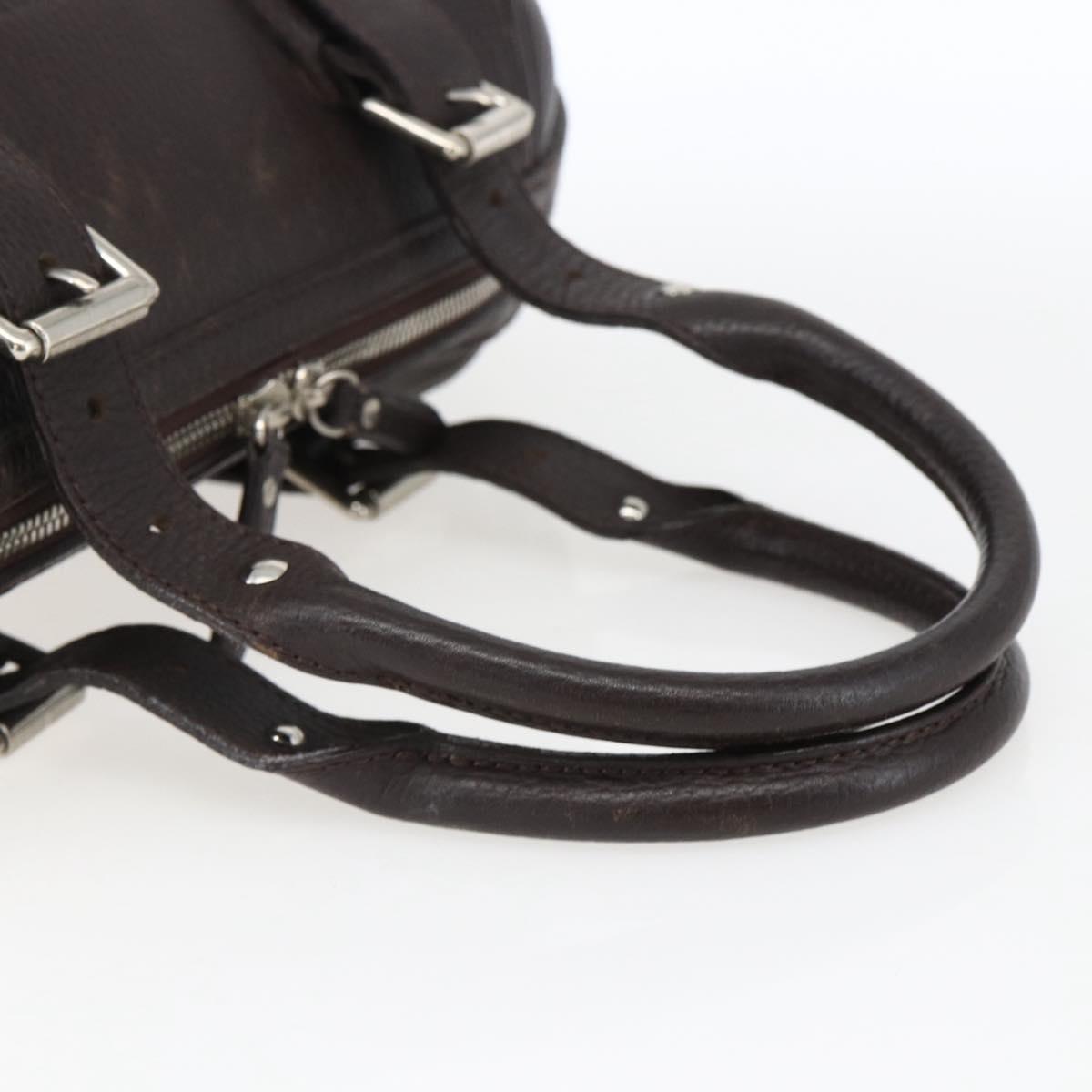 BURBERRY Hand Bag Leather Brown Silver Auth 169448