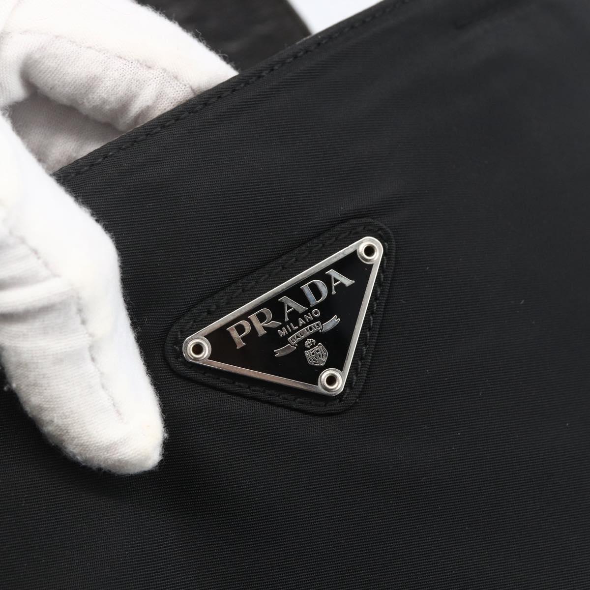 PRADA Tote Bag Nylon Leather Black Silver Auth 169452