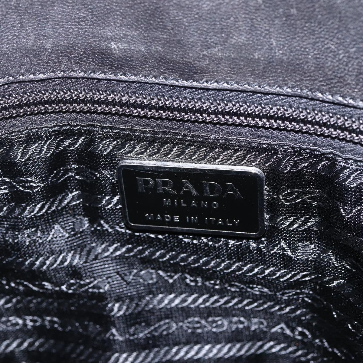 PRADA Tote Bag Nylon Leather Black Silver Auth 169452