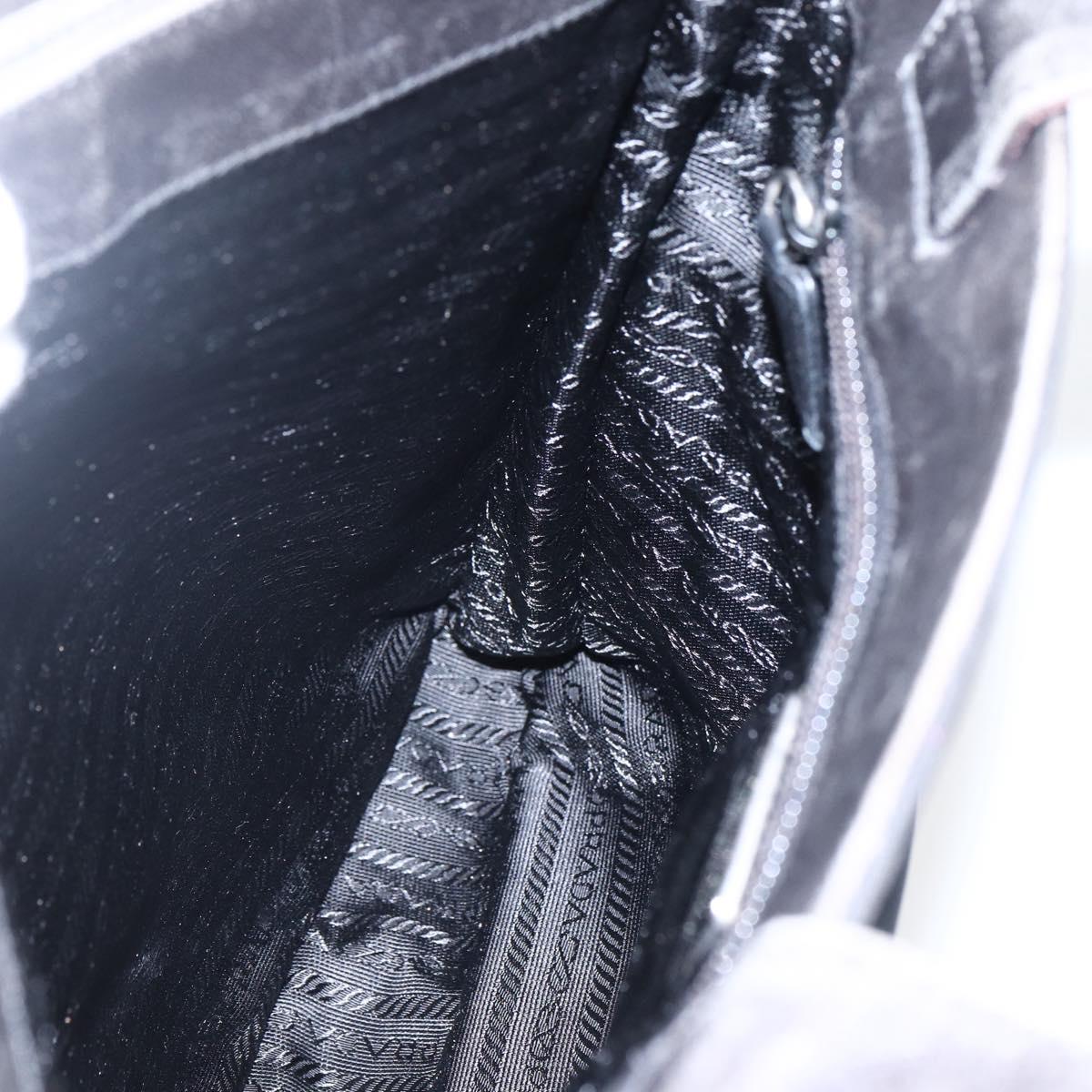 PRADA Tote Bag Nylon Leather Black Silver Auth 169452